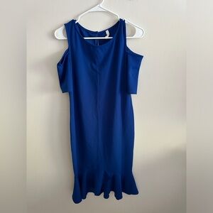 PinkBlush Maternity blue open shoulder short sleeved maternity dress